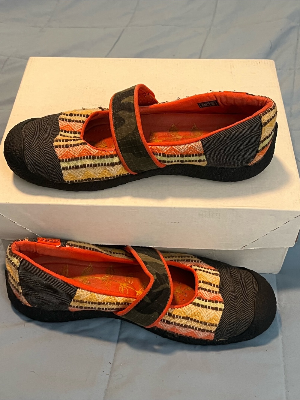 Keen Multicolor Woven Mary Jane Flats with Orange Trim - Picture 3 of 8
